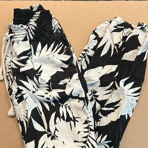 Black and White Linen Mix Wide Leg Pants